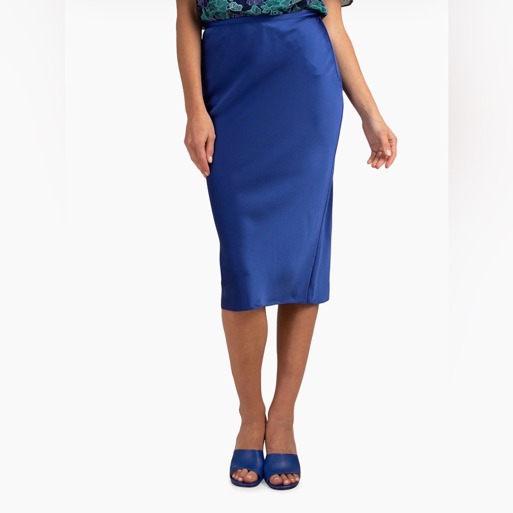Trina Turk NWT Lighten Up Satin Midi Skirt Blue | Size 10